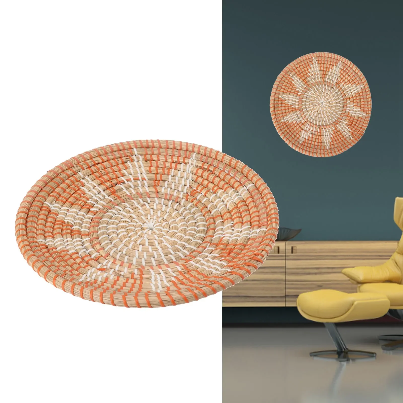 Rattan Plant Basket - 원형 풀벽 장식품 35cm 지름 손뜨개