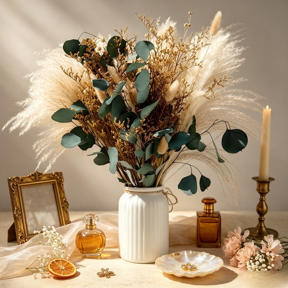 Pampas Grass Decor - 자연 건조 팜파스 그래스 부케, 보존된