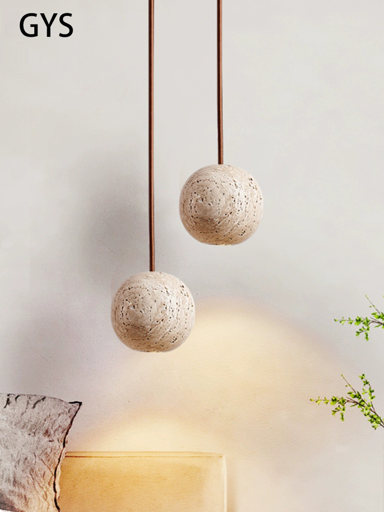 Hanging Moon Lamp - LED 펜던트 램프, 스톤 옐로우 트래버틴