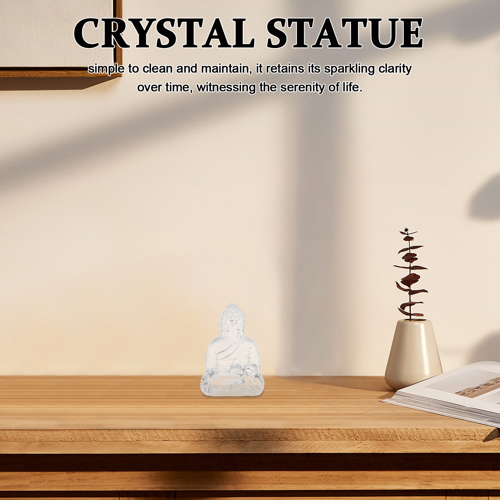 Home Decor Zen Style - 앉아 있는 모습의 수정 불상, 미니멀한