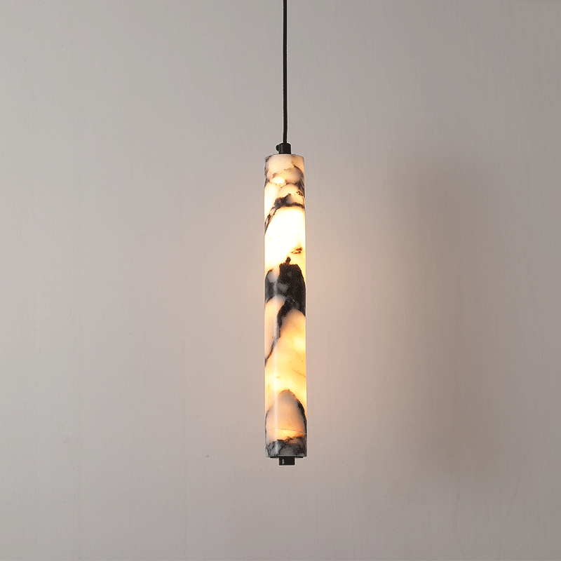 Hanging Moon Lamp - 럭셔리 블랙 실린더 천연석 펜던트 램프