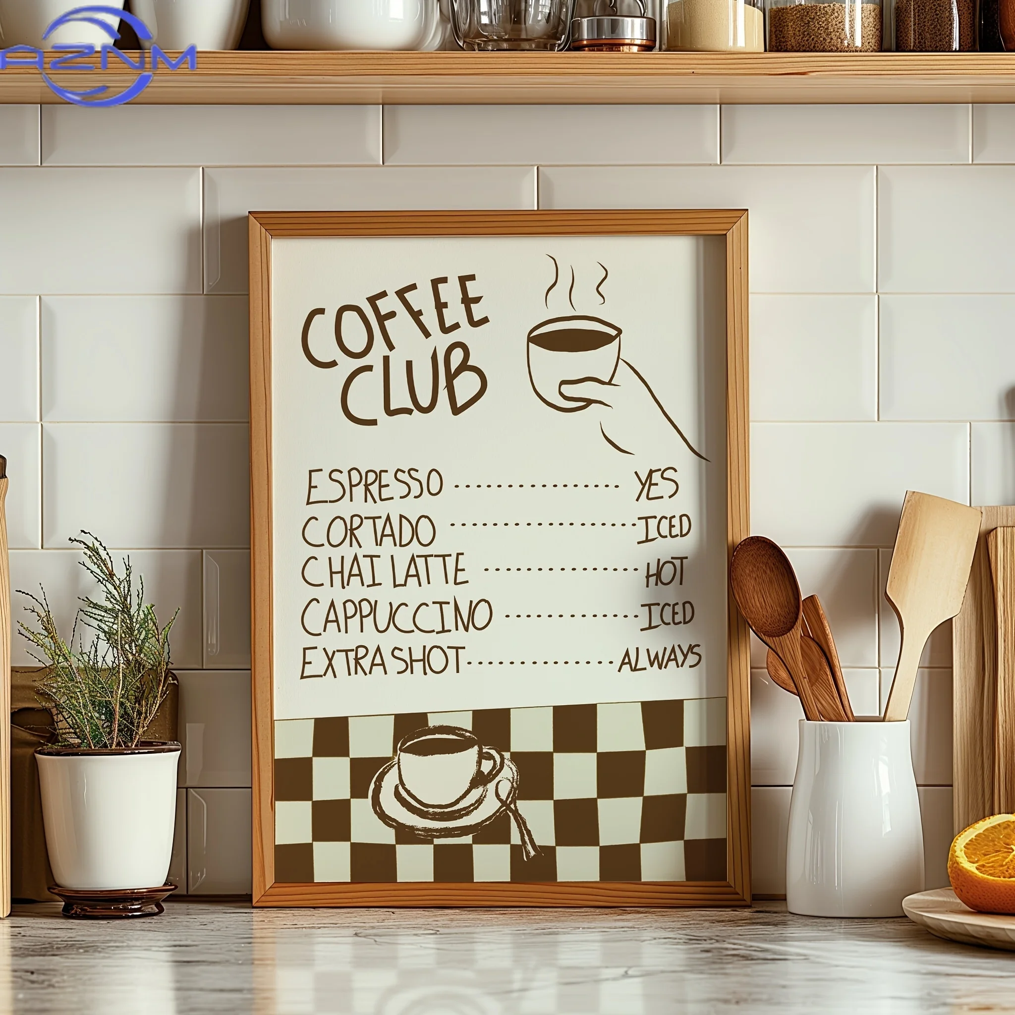 Home Decor Minimal - 만화 동물 텍스트 아트 커피 프린트