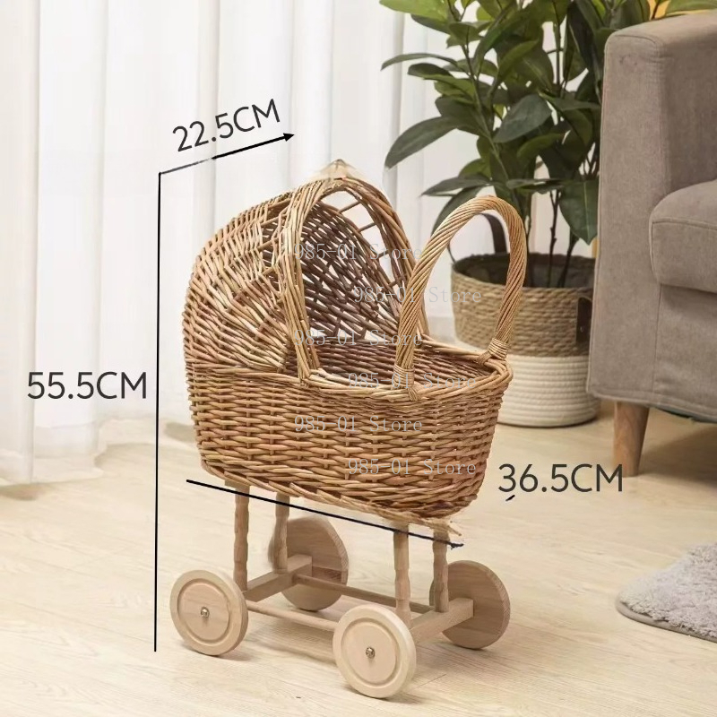 Rattan Plant Basket - 수공예 위커 바구니형 유모차 다기능 수납