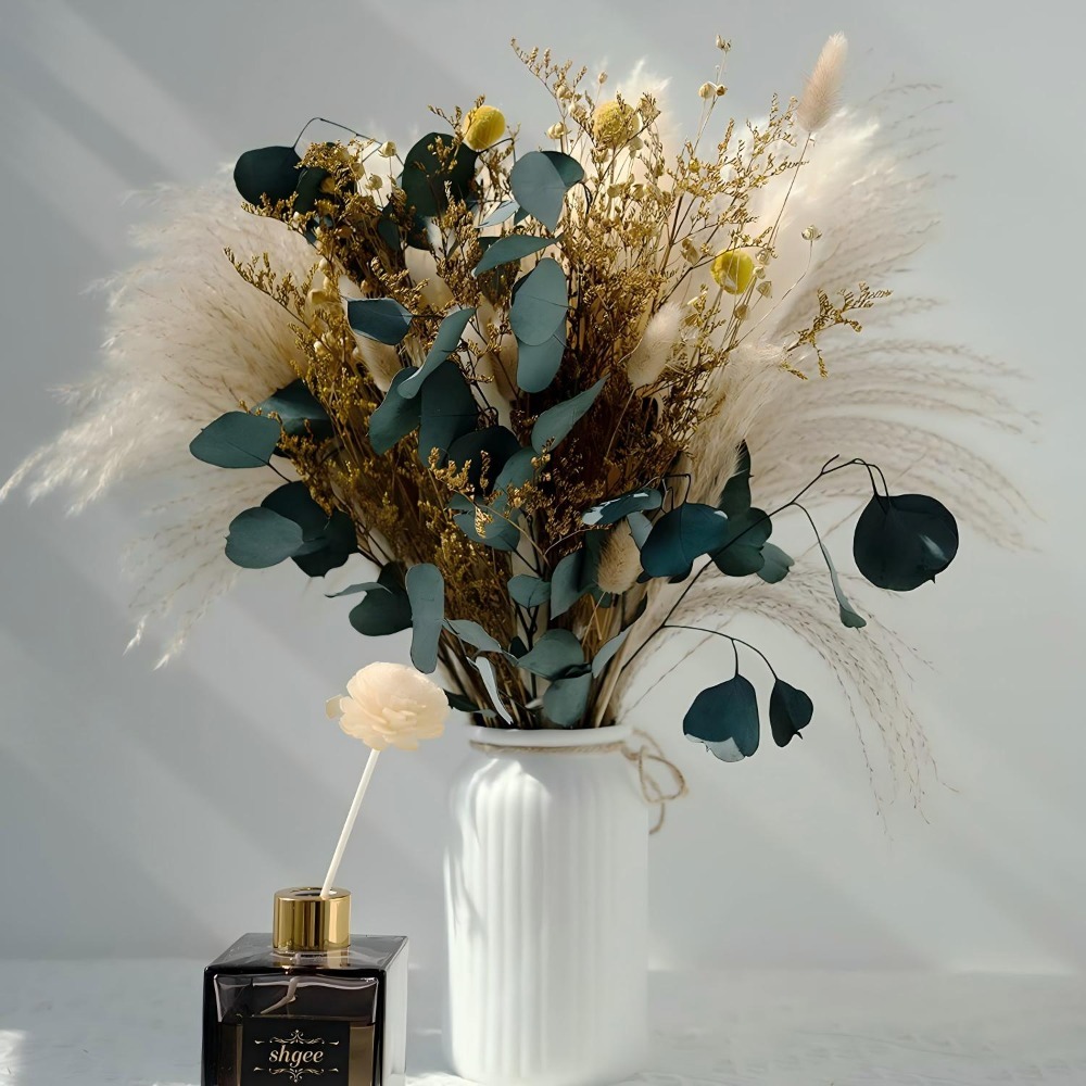 자연 건조 팜파스 그래스 부케, 보존된 유칼립투스 잎, - Pampas Grass Decor 리뷰 및 가격