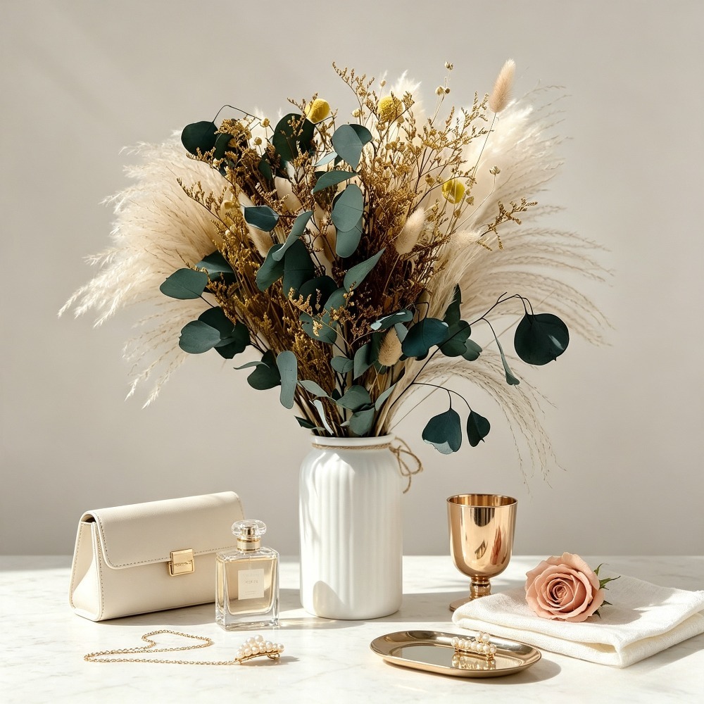 자연 건조 팜파스 그래스 부케, 보존된 유칼립투스 잎, - Pampas Grass Decor 리뷰 및 가격