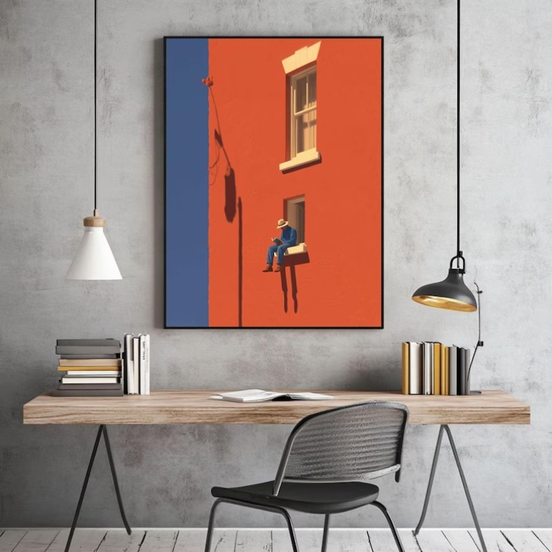 빈티지 미니멀리스트 추상 따뜻한 햇살 그림 독서하는 사 - Home Decor Minimal 리뷰 및 가격