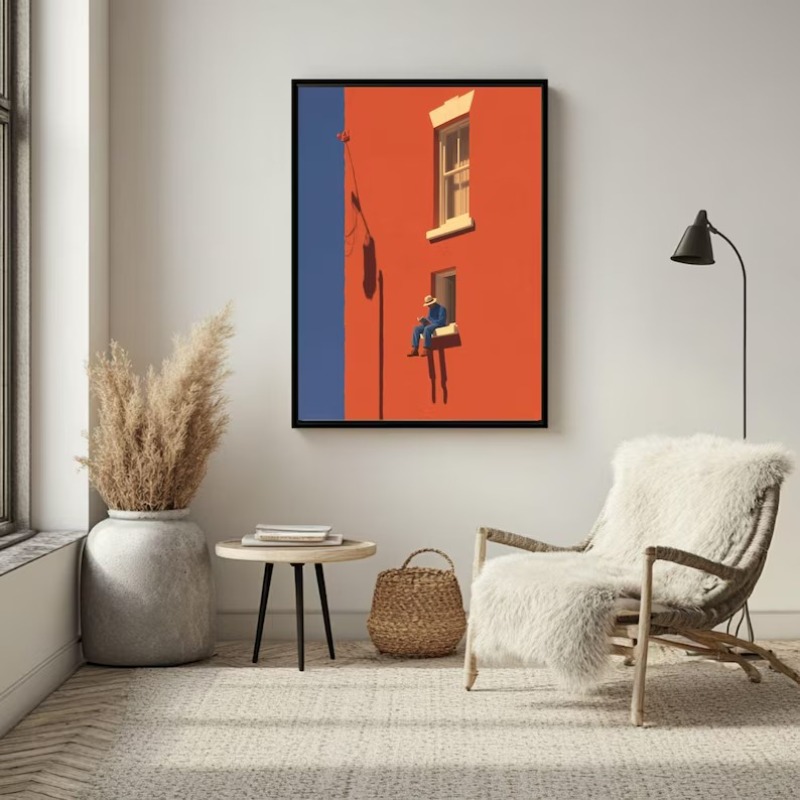 빈티지 미니멀리스트 추상 따뜻한 햇살 그림 독서하는 사 - Home Decor Minimal 리뷰 및 가격