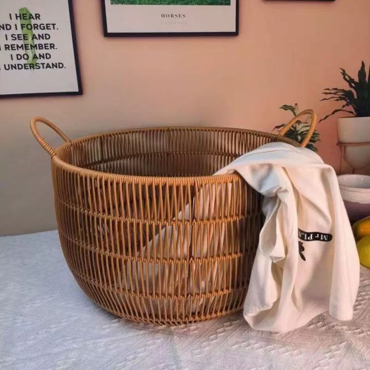 수제 라탄 스타일 직조 수납 바구니 |   이중 손잡이 - Rattan Plant Basket 리뷰 및 가격