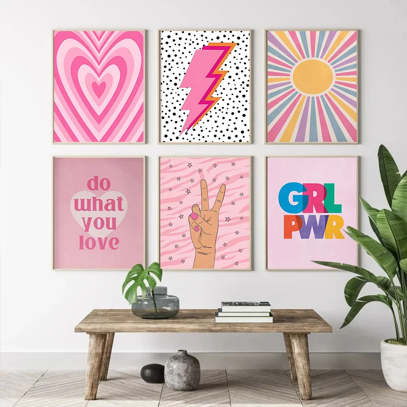 추상 핑크 번개 그라데이션 러브 하트 태양 벽 아트 캔 - Home Decor Minimal 리뷰 및 가격