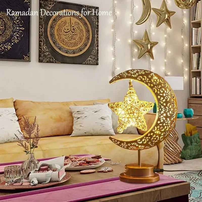라마단 LED 야간 조명 회전하는 철제 달과 별 이드  - Home Decor Ramadan 리뷰 및 가격