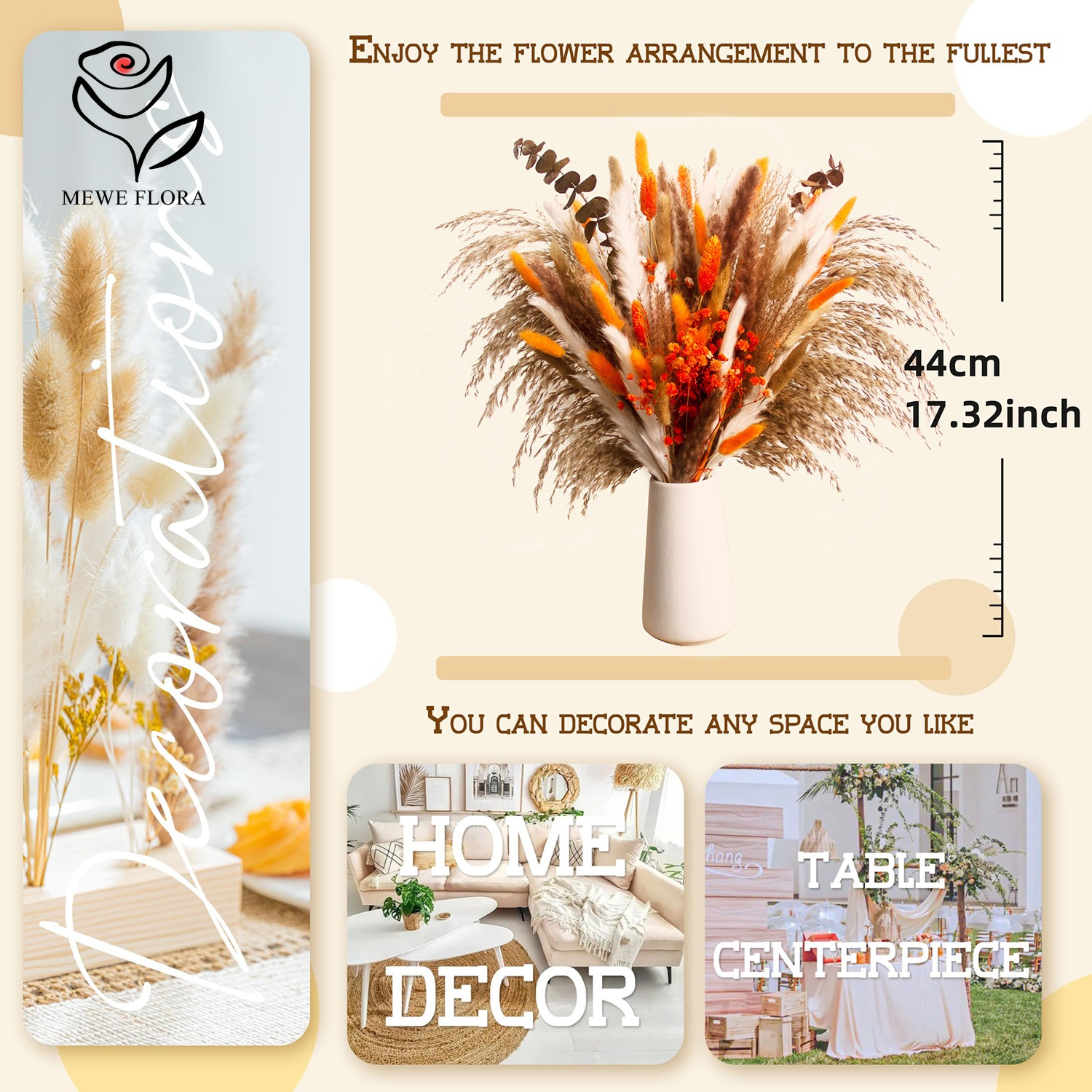 말린 천연 꽃 팜파스 부케 세트, 가을 장식, 오렌지  - Pampas Grass Decor 리뷰 및 가격